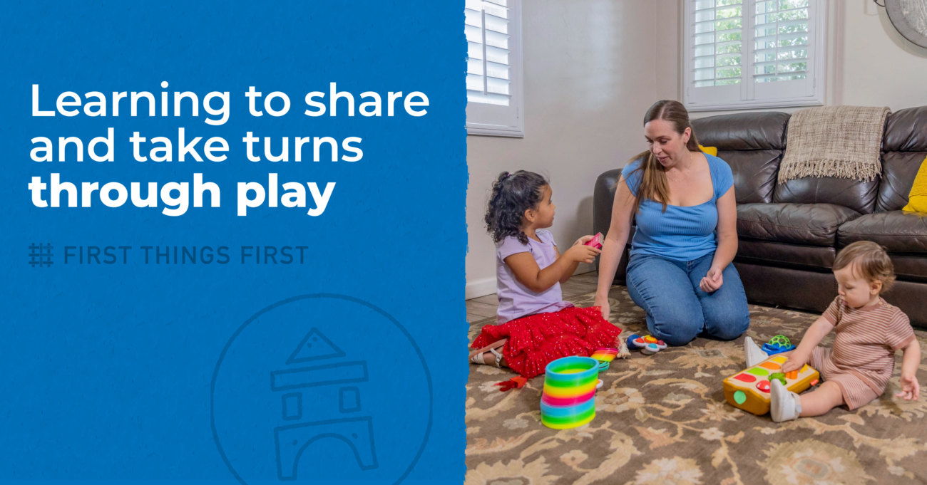 A parent interacts with her children as they learn social-emotional skills and play together.